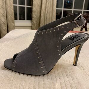 Grey Criss Cross Suede shoes with silver stud detail